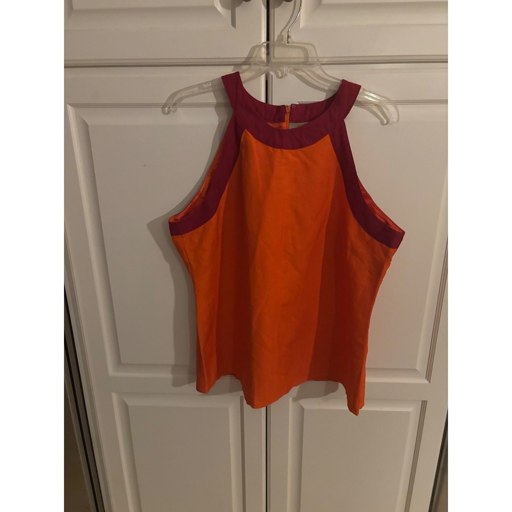 Appraisal Women Orange Magenta Color Block Halter Blouse Top 1X
